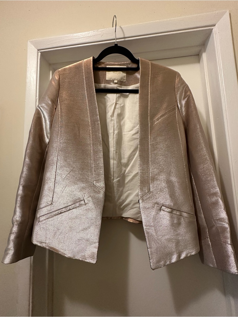 Maje Rose Gold Metallic Open-Front Blazer size 38